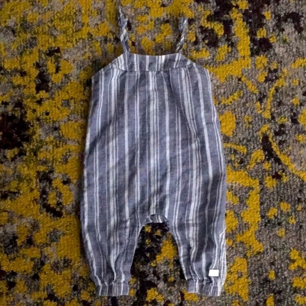 7 For All Mankind Jeans Linen Blend Stripe Romper Baby
